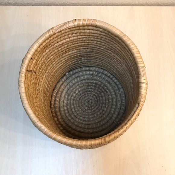 Handmade Rattan Cylindrical Basket 10"h x 9"w walls 1/2 inch thick. Like New. - Picture 3 of 6